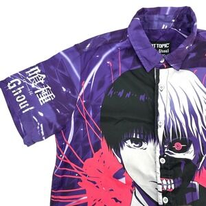Hot Topic Tokyo Ghoul Button Down Mens S Purple Excellent Ken Kaneki Anime Shirt